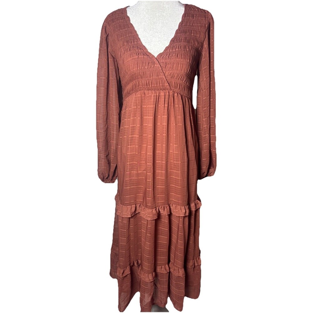 Anthropology Moon River XS Cottagecore tiered Maxi Dress Long Puff Sleeves
